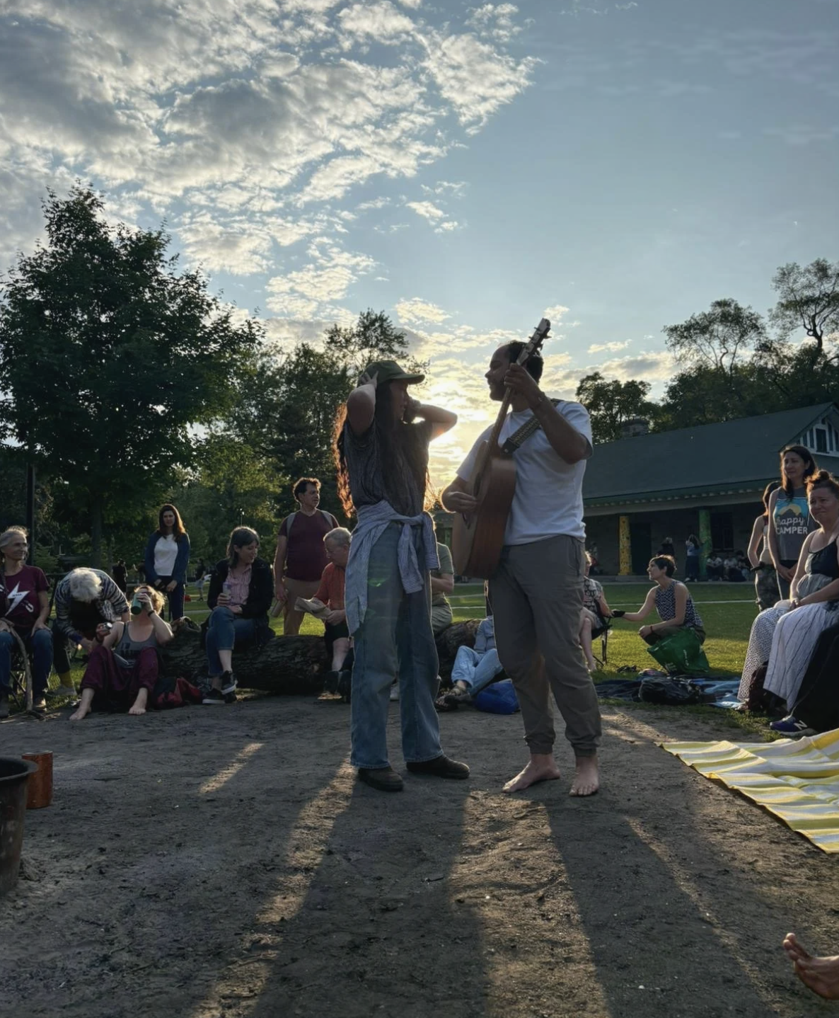 Song circle at sunset